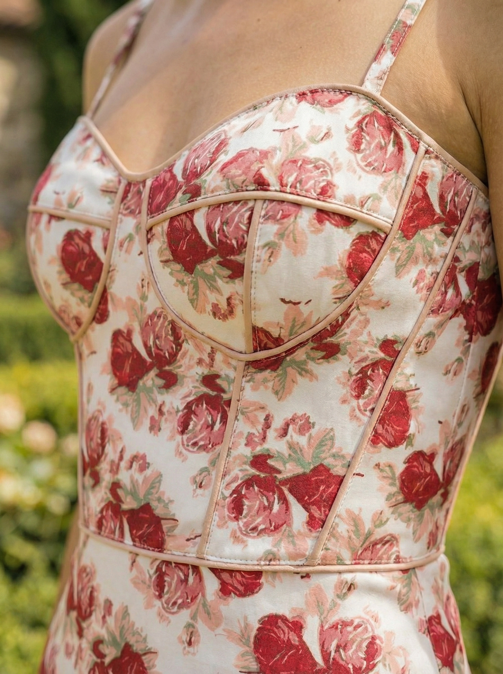 Cotton Corset Maxi Pink Floral Dress with Side Slits