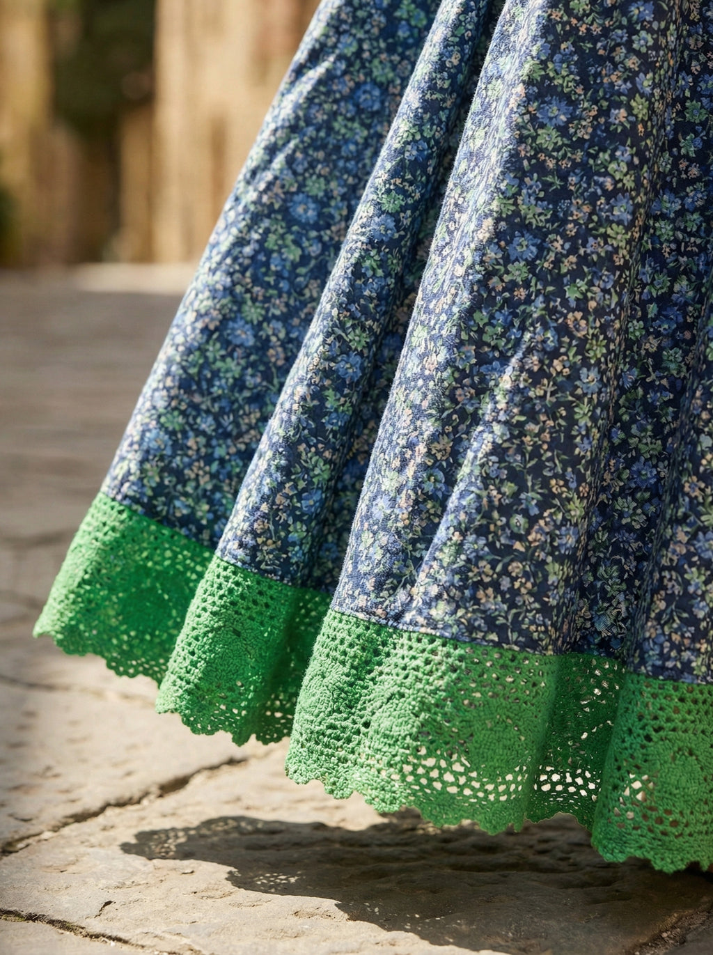 Cotton Floral Dress with Lace Trim