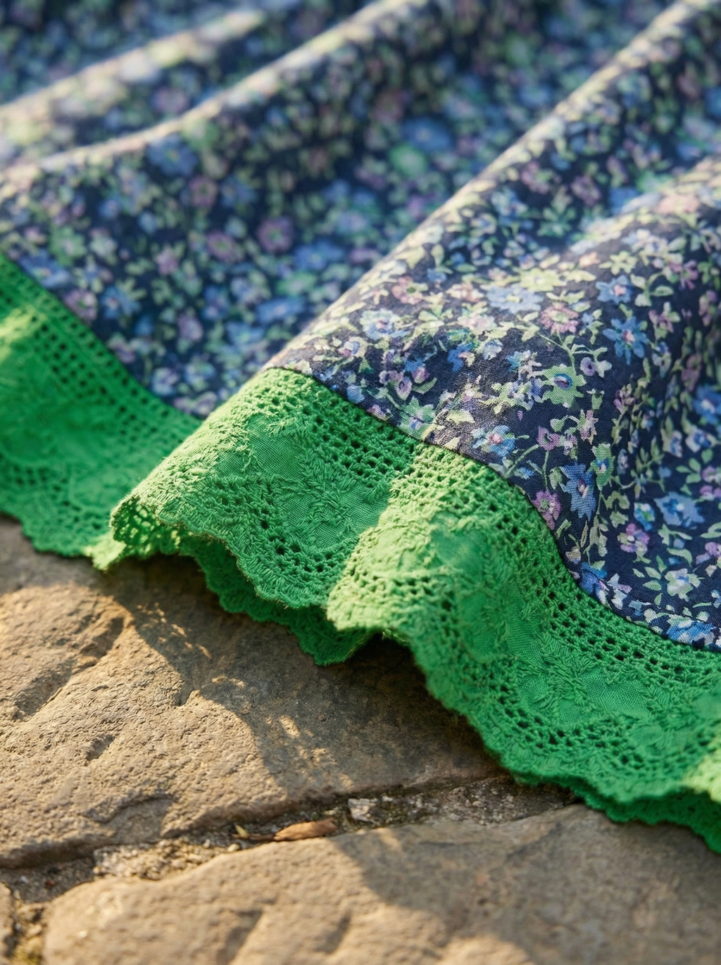 Cotton Floral Dress with Lace Trim