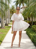 Sheer Organza White Mini Dress with Cotton Shorts