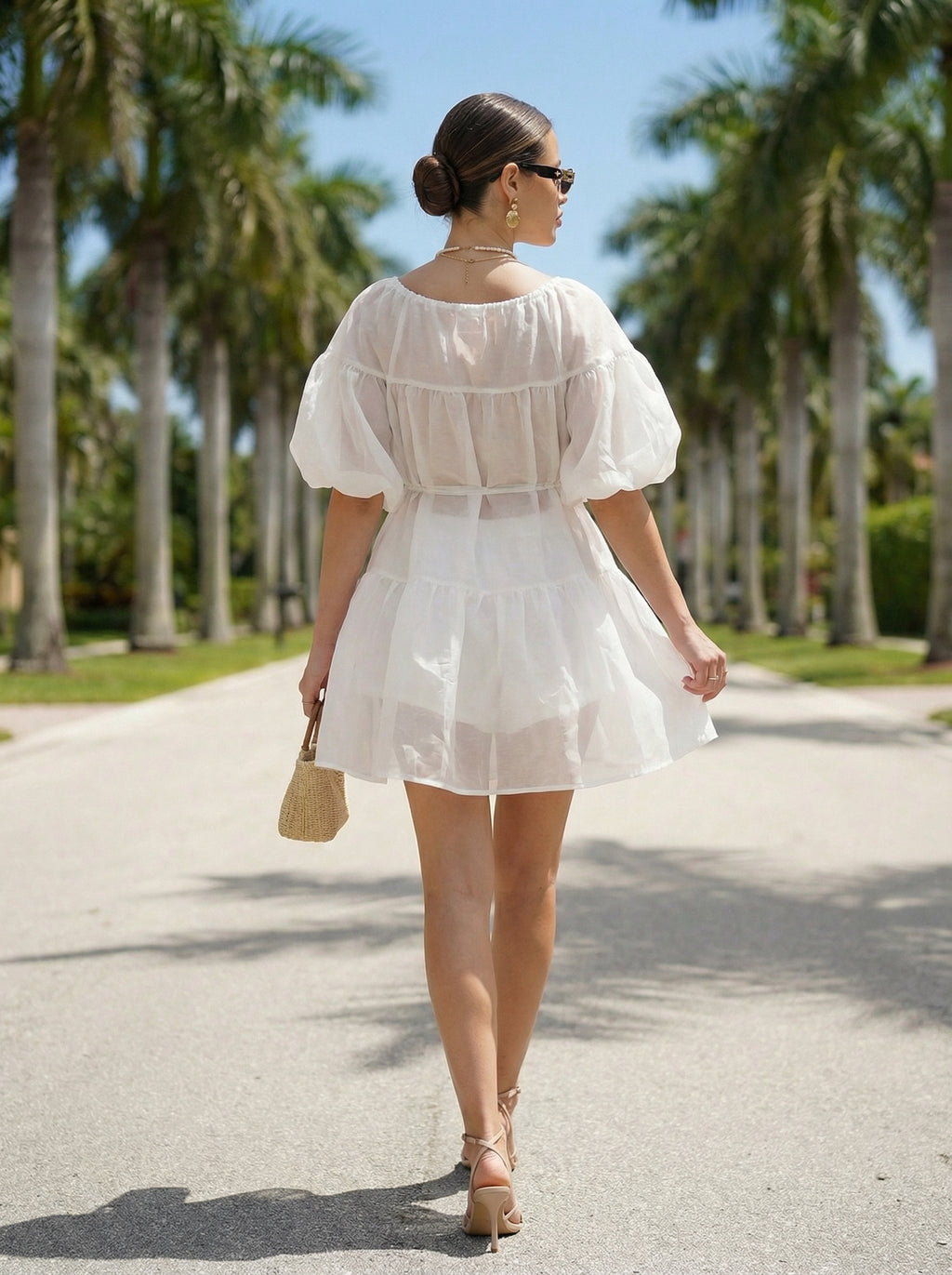 Sheer Organza White Mini Dress with Cotton Shorts