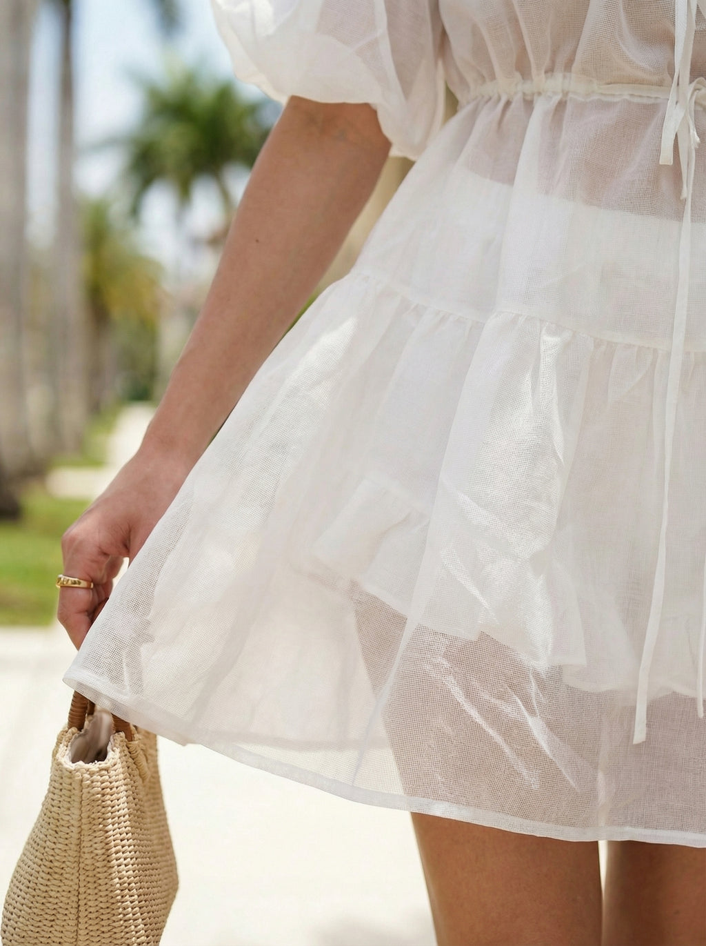 Sheer Organza White Mini Dress with Cotton Shorts