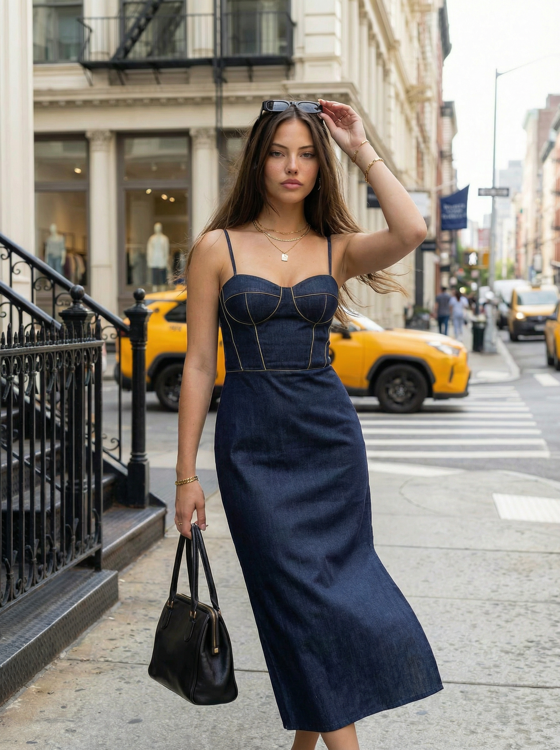 Midi Denim Bustier Dress