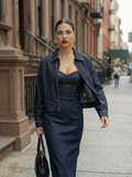 Midi Denim Bustier Dress and Oversized Jacket Set (2 pieces)