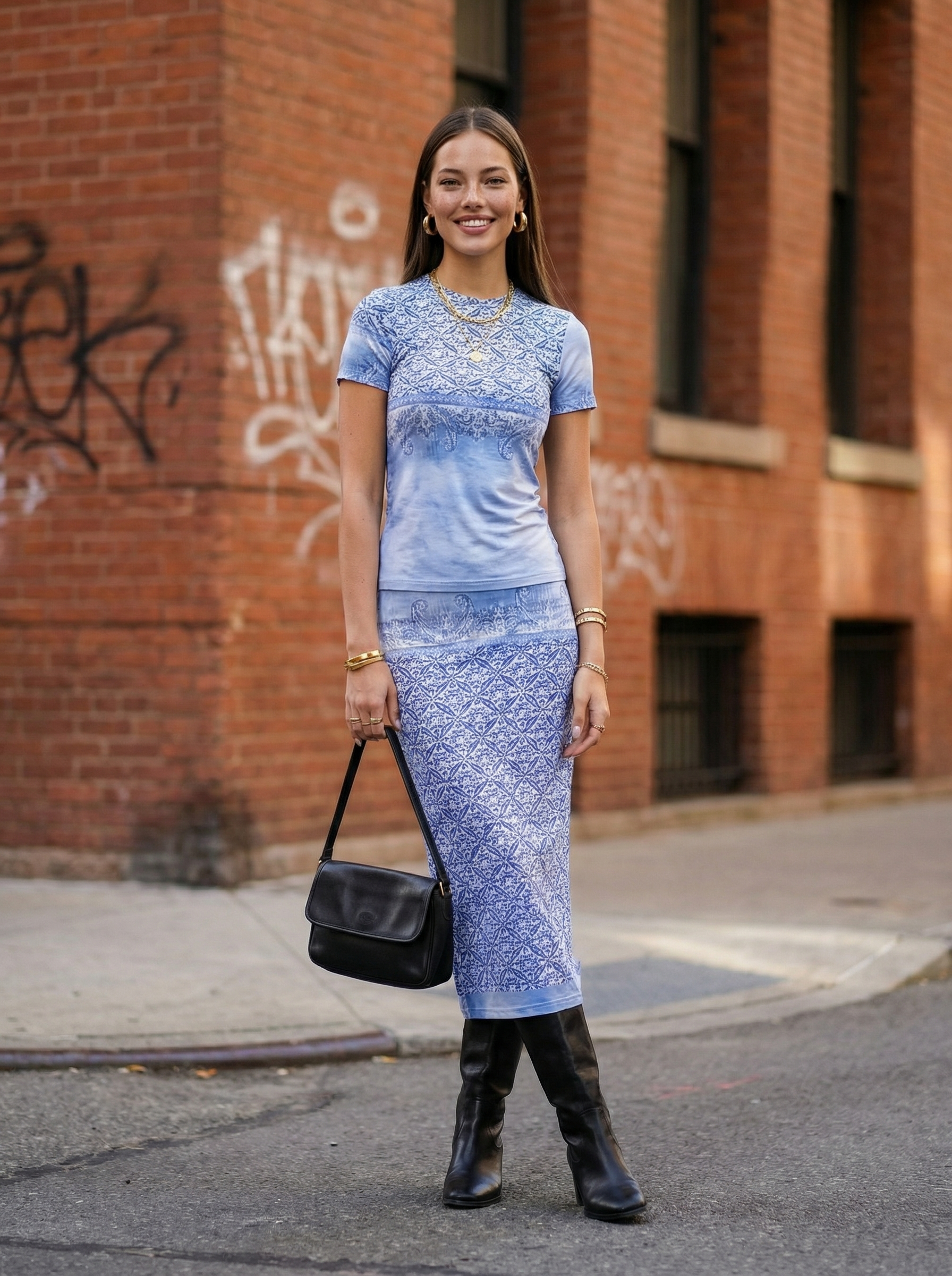 Tie Dye Viscose Midi Skirt and T-Shirt Set