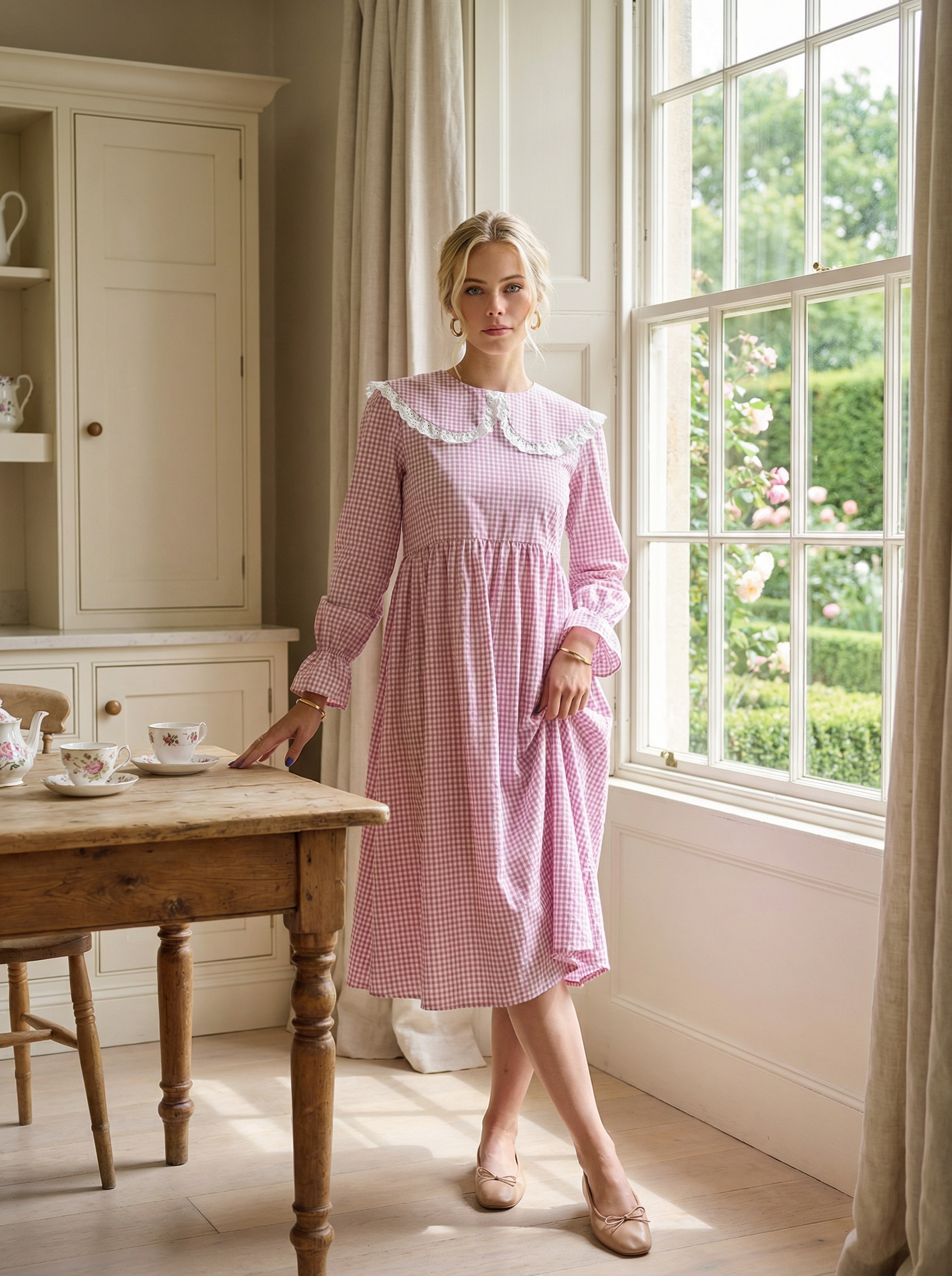 Cotton Pink Sailor Dress with Natural Wooden Buttons