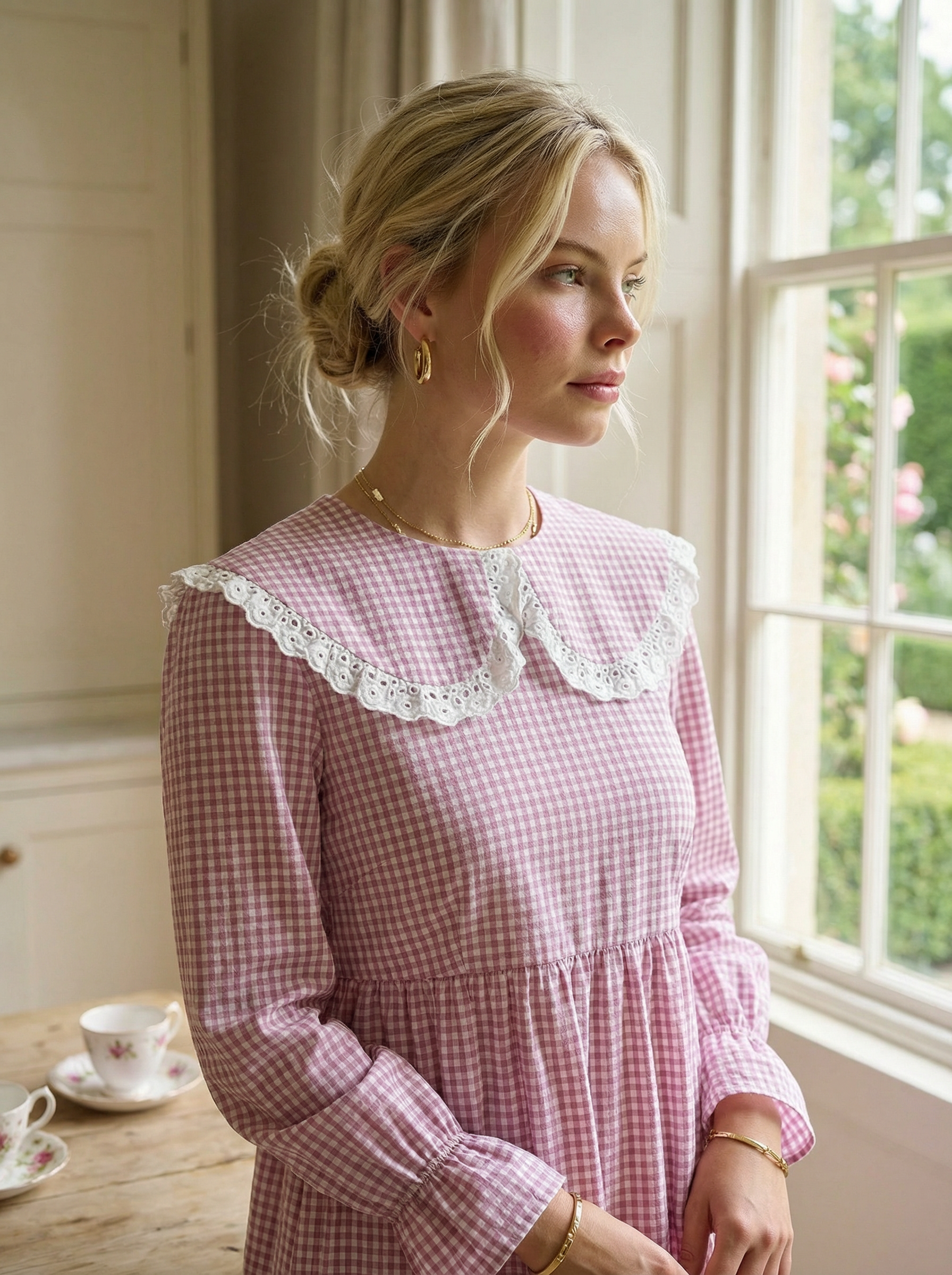 Cotton Pink Sailor Dress with Natural Wooden Buttons