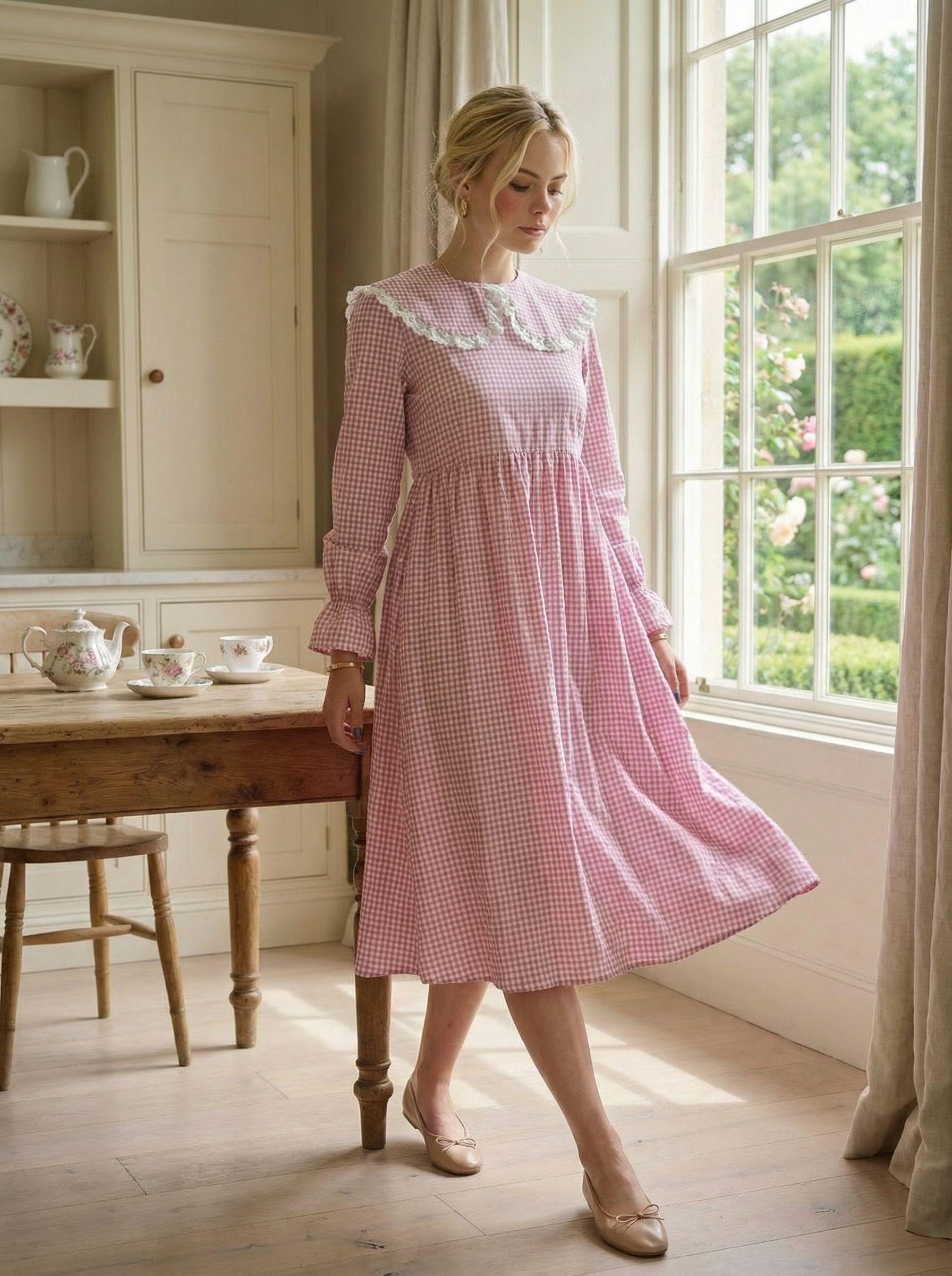 Cotton Pink Sailor Dress with Natural Wooden Buttons
