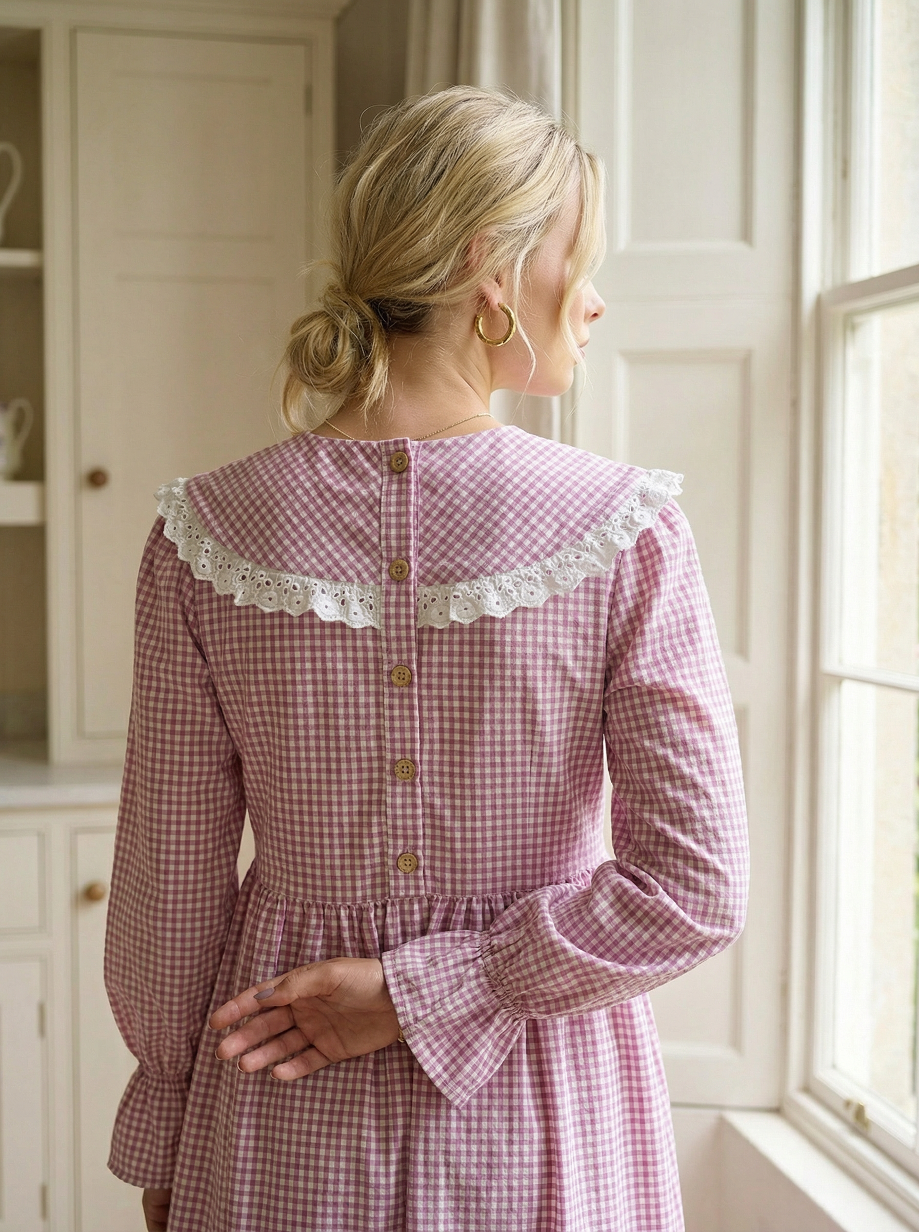 Cotton Pink Sailor Dress with Natural Wooden Buttons
