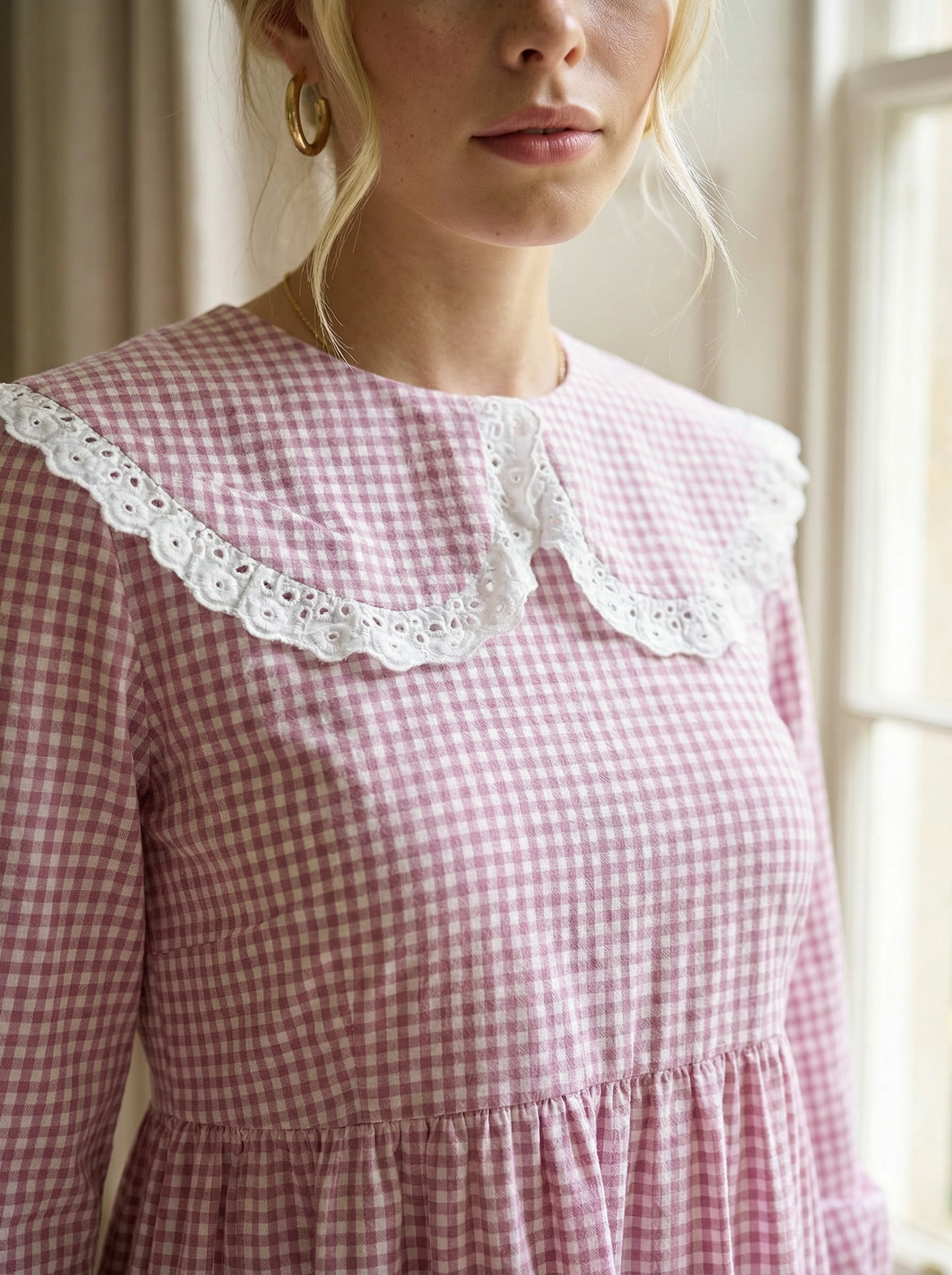Cotton Pink Sailor Dress with Natural Wooden Buttons