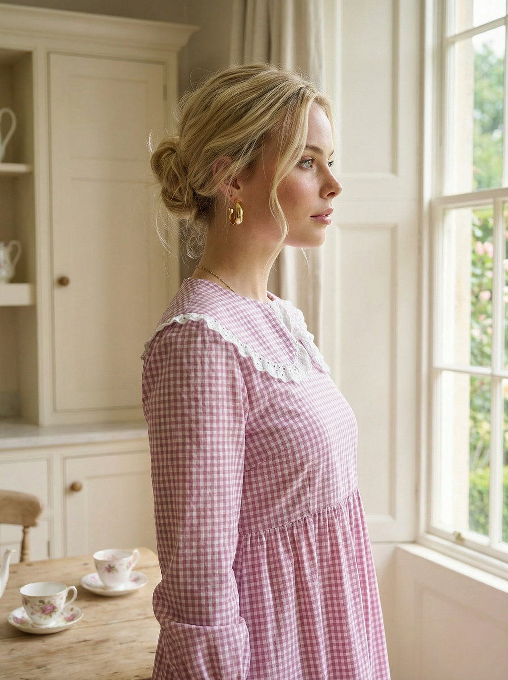 Cotton Pink Sailor Dress with Natural Wooden Buttons