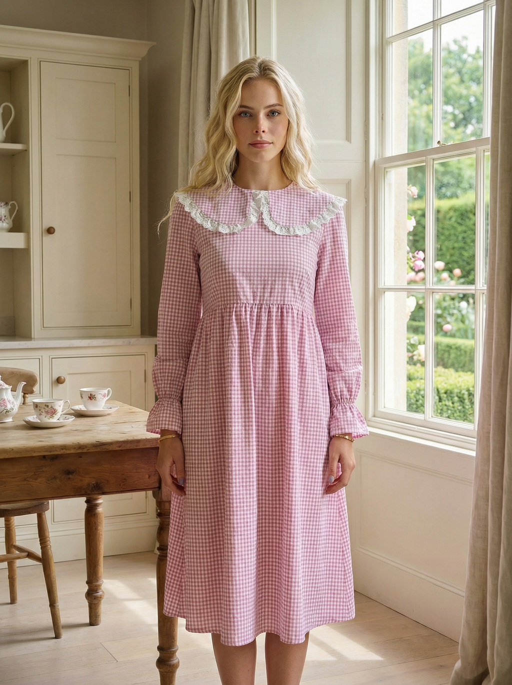 Cotton Pink Sailor Dress with Natural Wooden Buttons