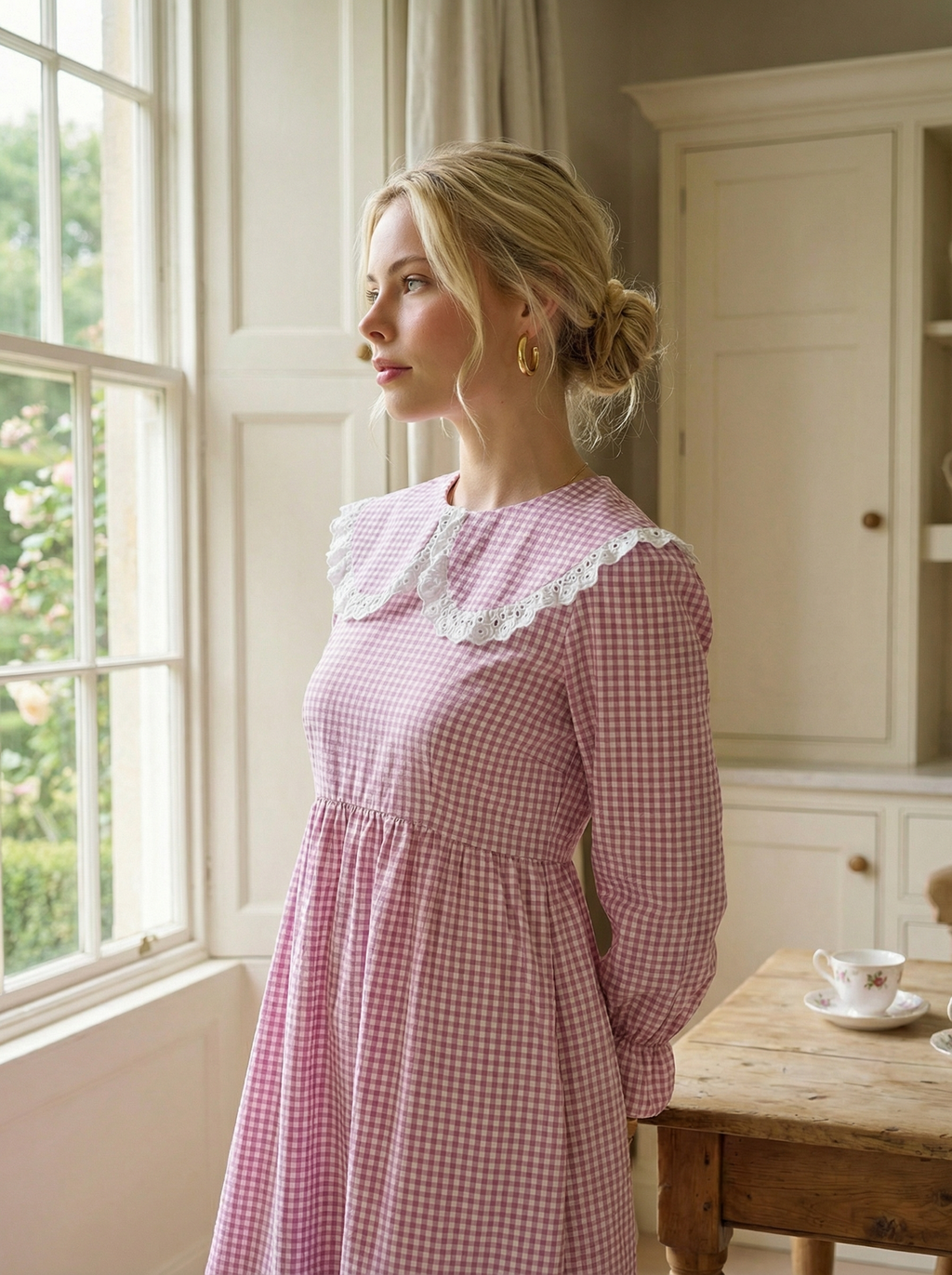 Cotton Pink Sailor Dress with Natural Wooden Buttons