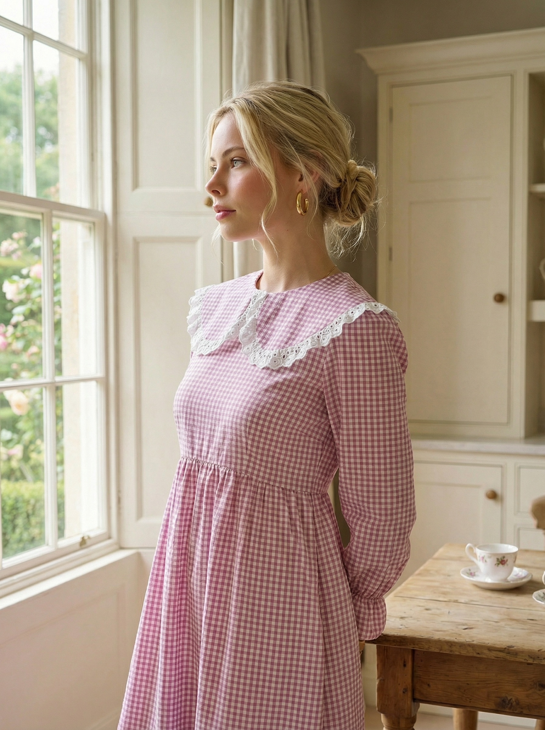 Cotton Pink Sailor Dress with Natural Wooden Buttons