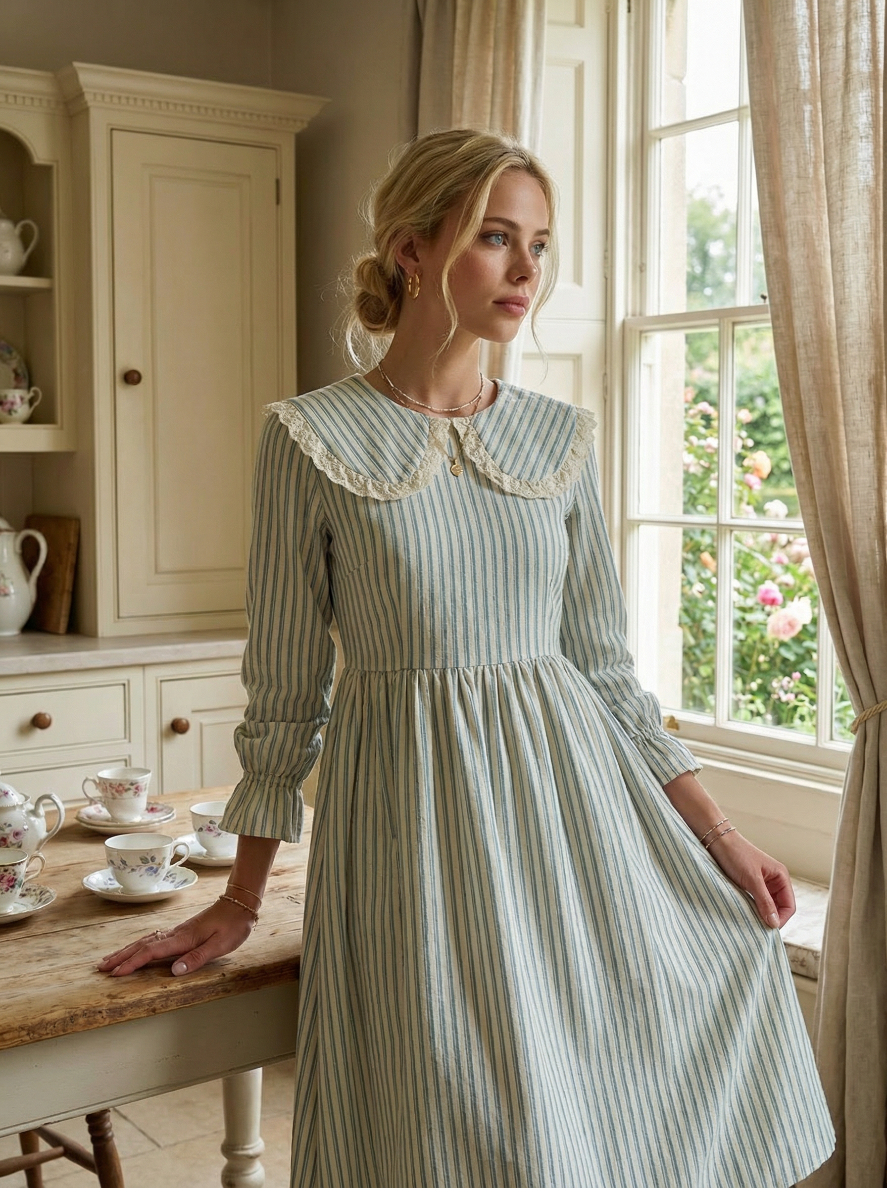 Pure Nettle Sailor Dress with Natural Wooden Buttons