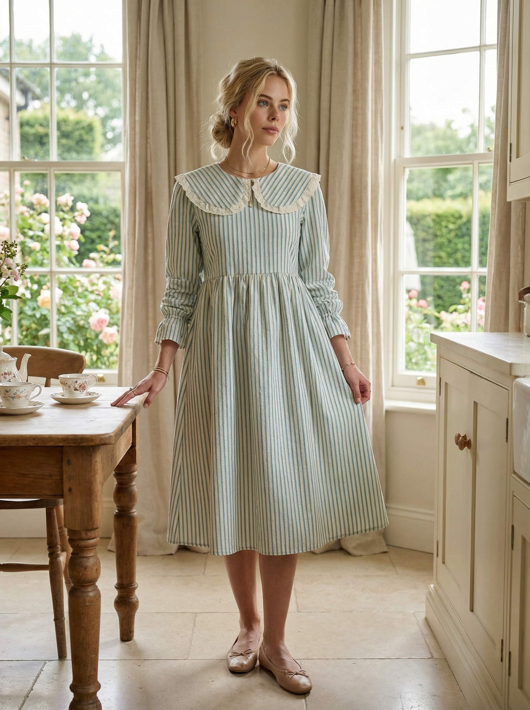 Pure Nettle Sailor Dress with Natural Wooden Buttons