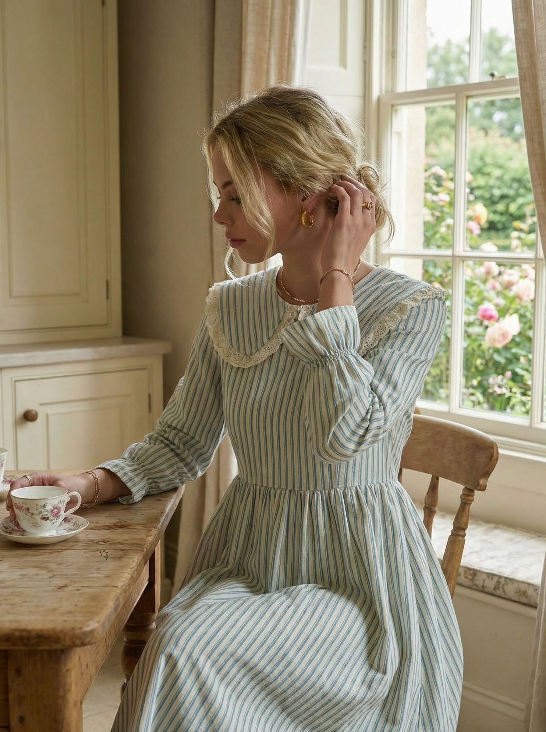 Pure Nettle Sailor Dress with Natural Wooden Buttons