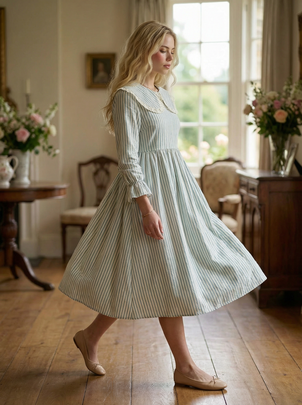Pure Nettle Sailor Dress with Natural Wooden Buttons