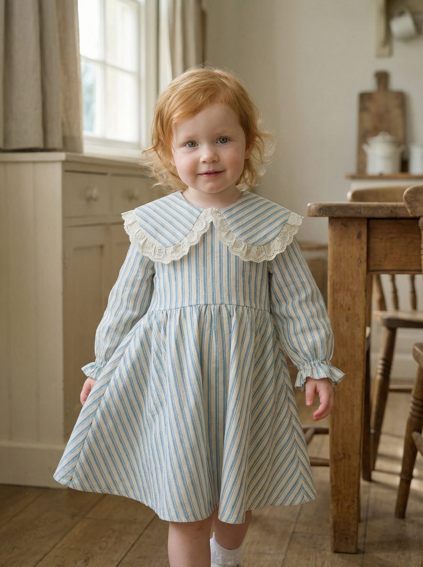 Nettle Striped Sailor Kids Dress in Blue
