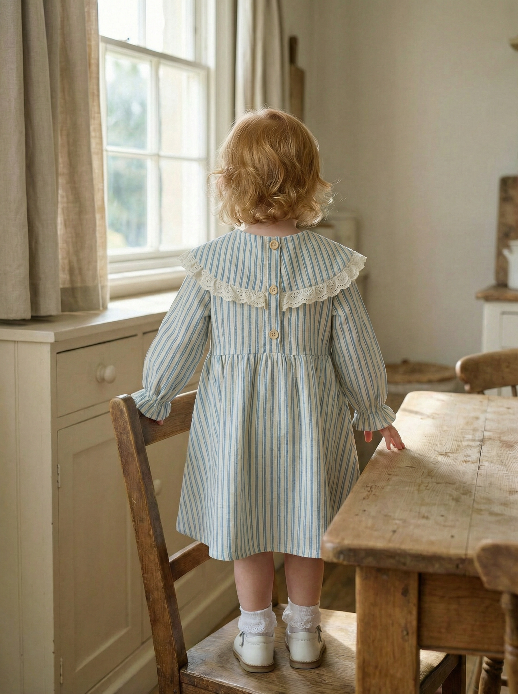 Nettle Striped Sailor Kids Dress in Blue