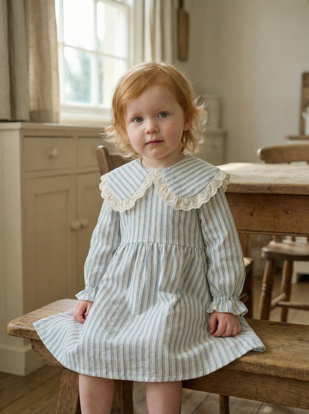 Nettle Striped Sailor Kids Dress in Blue
