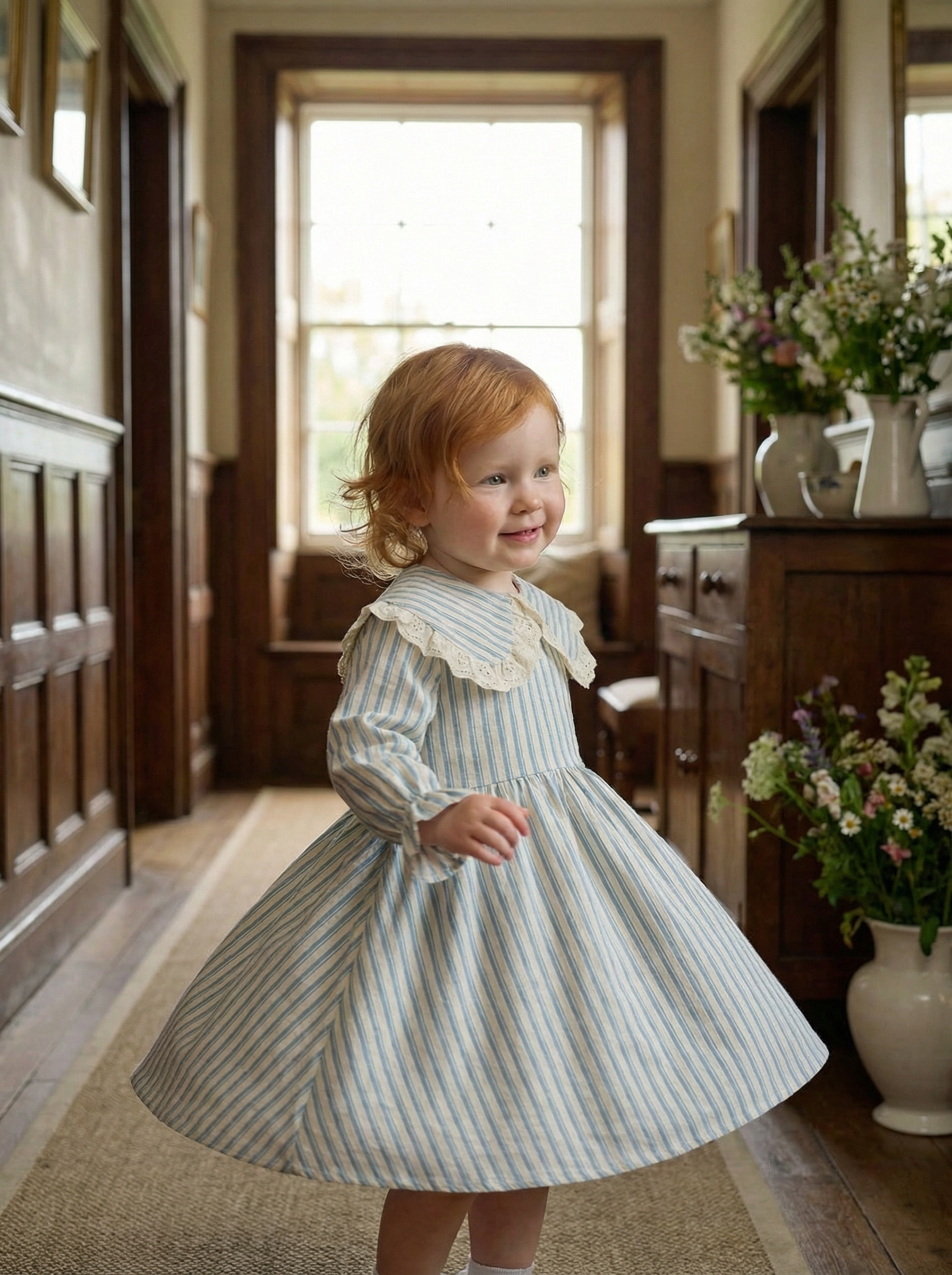 Nettle Striped Sailor Kids Dress in Blue