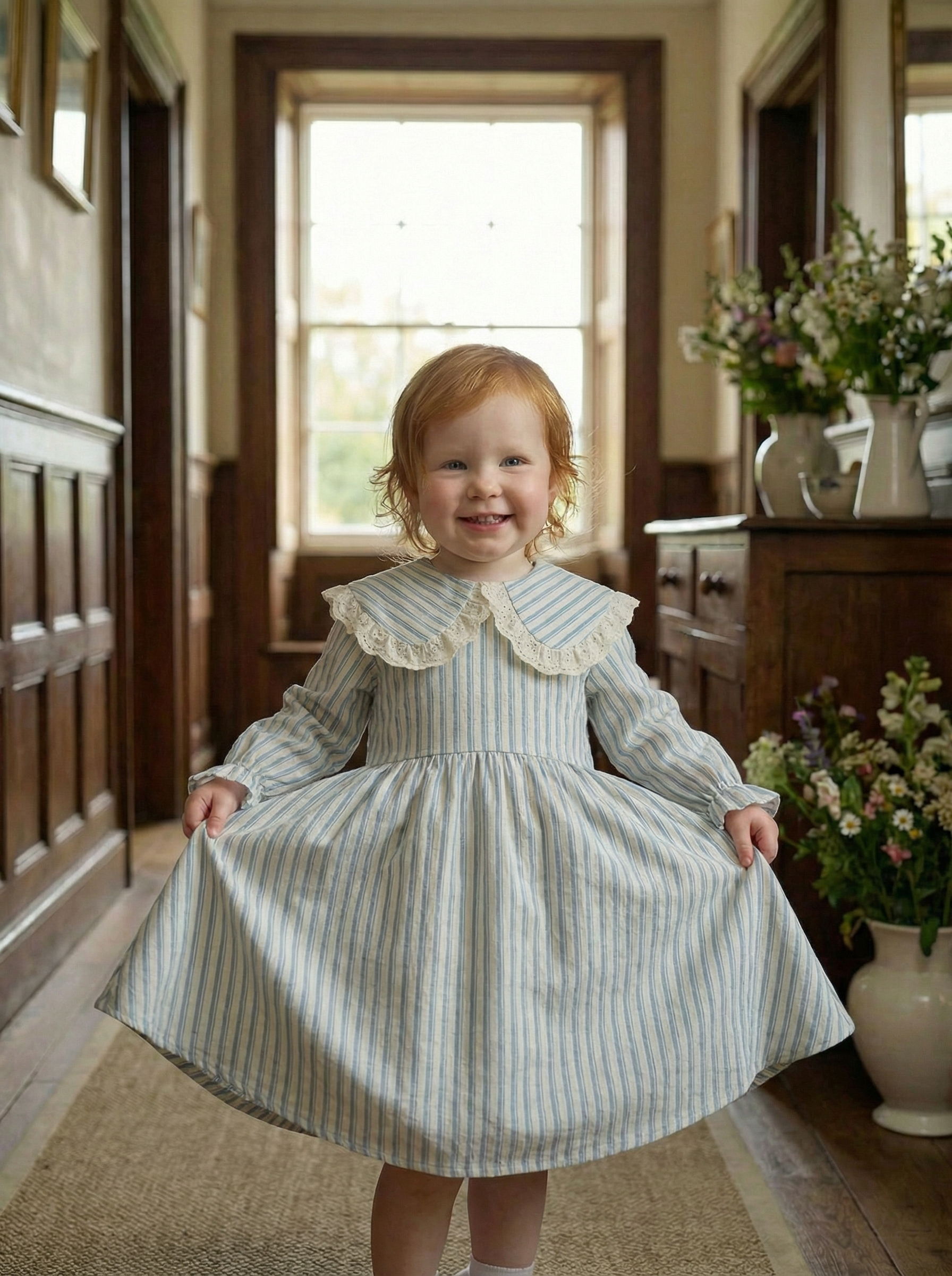 Nettle Striped Sailor Kids Dress in Blue