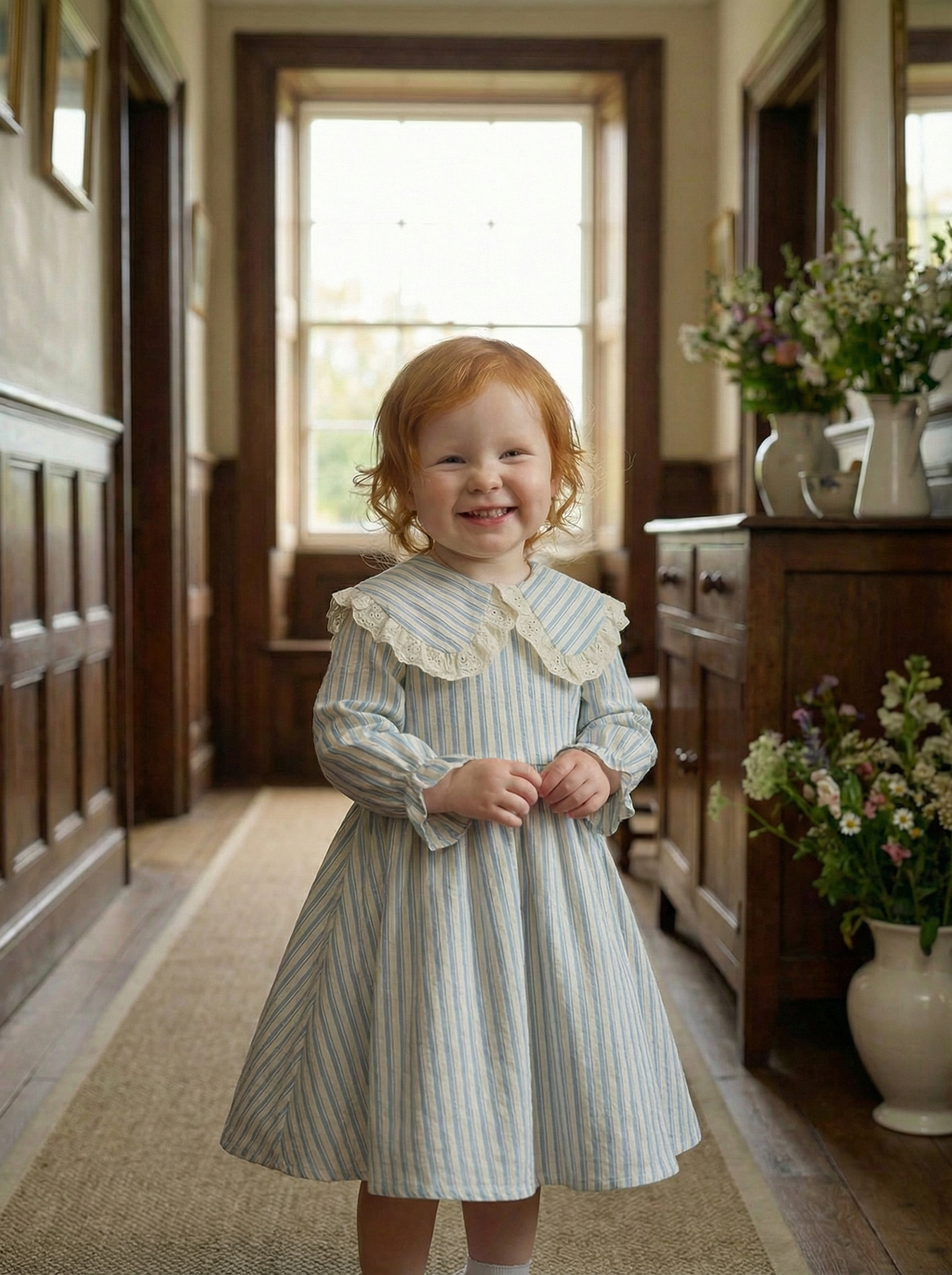 Nettle Striped Sailor Kids Dress in Blue